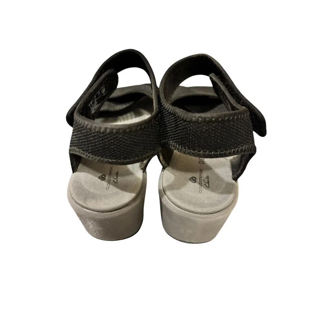 Clarks Cloudsteppers Arla Glitz Black Wedge Sandals Womens 7.5 M 261517874050